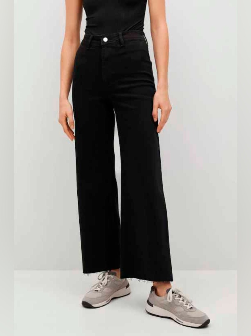 Mango MNG Catherine High-Waist Wide Leg Black Pants Jeans